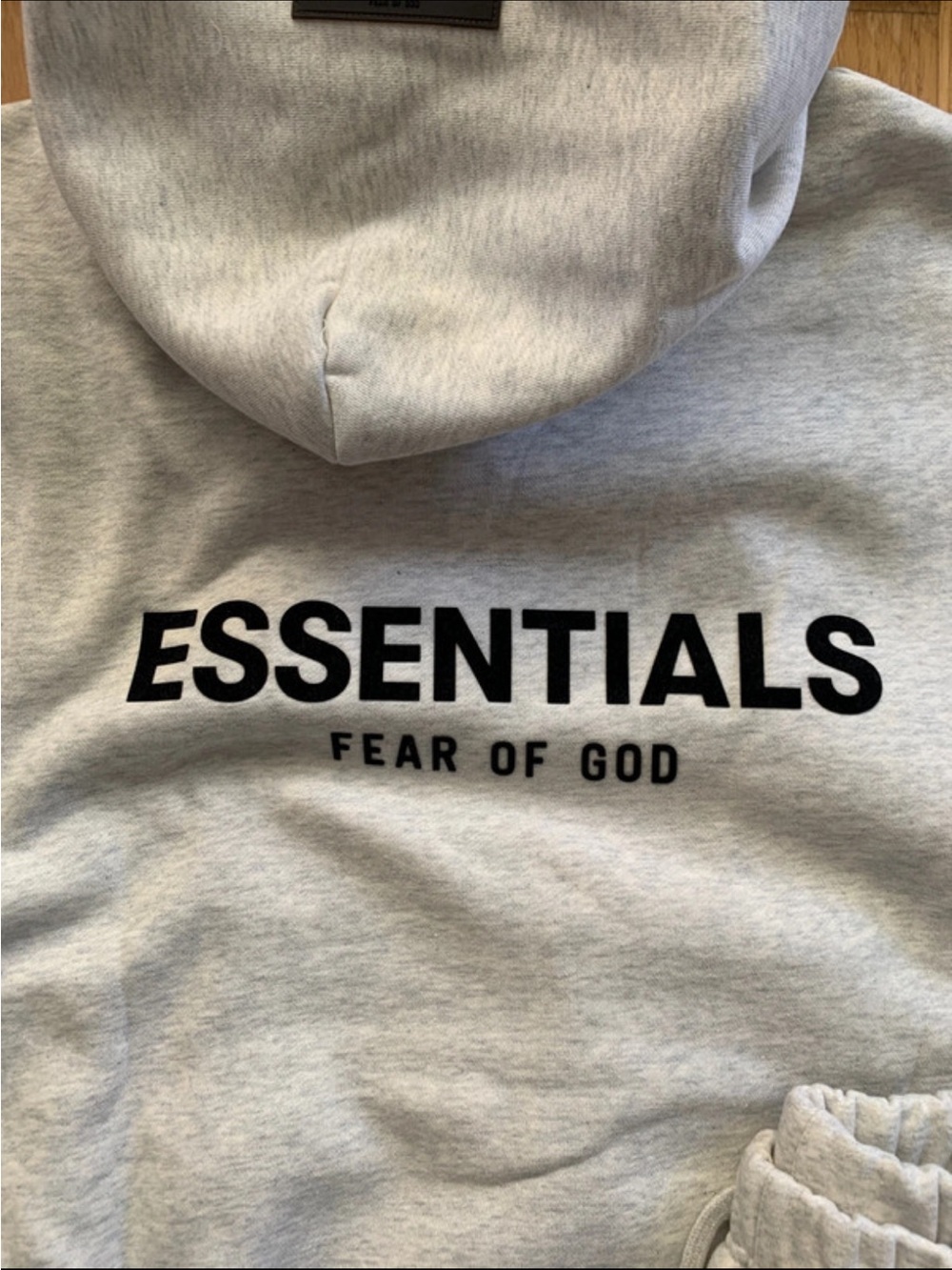 Essentials Light Gray Pullover Hoodie with Leather Logo Patch - Picture 3 of 4